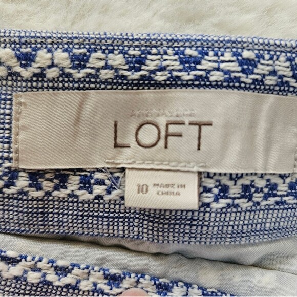 Ann Taylor LOFT Skirt Women’s Sz 10 Blue White Overlay Fringe Cotton Lined Boho - Picture 3 of 10